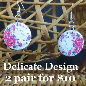 New Pink Peony Hand Crafted Wood Floral Earrings
